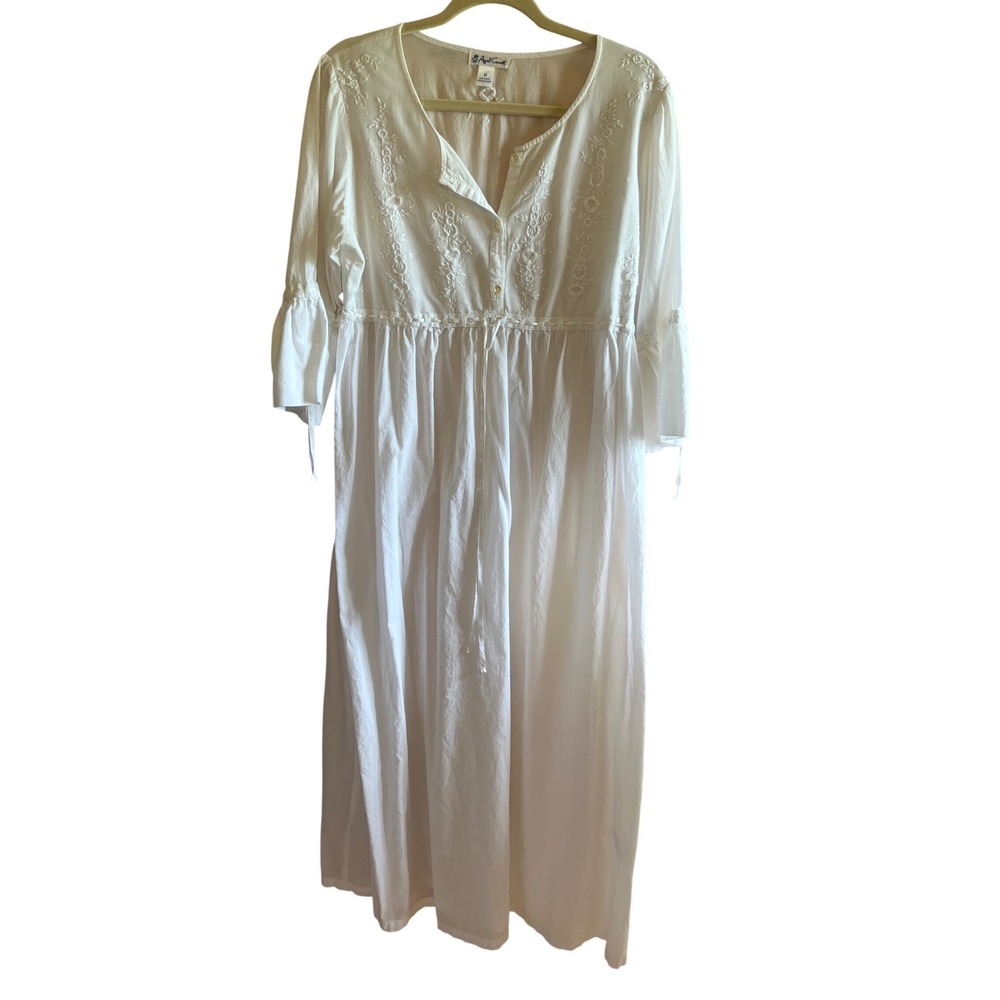 April Cornell White Cotton Nightgown Embroidery Cottagecore Fairy Medium